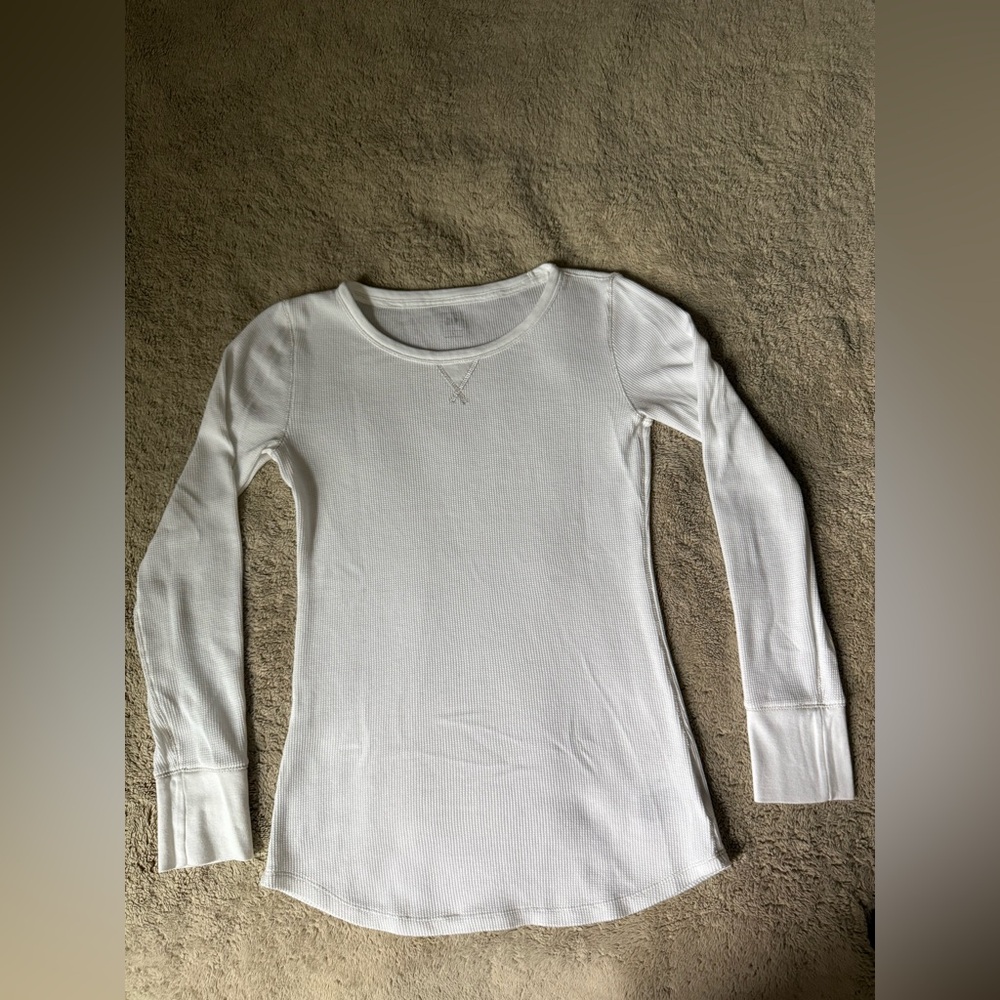 GAP White Waffle-Knit Long Sleeve Tee
